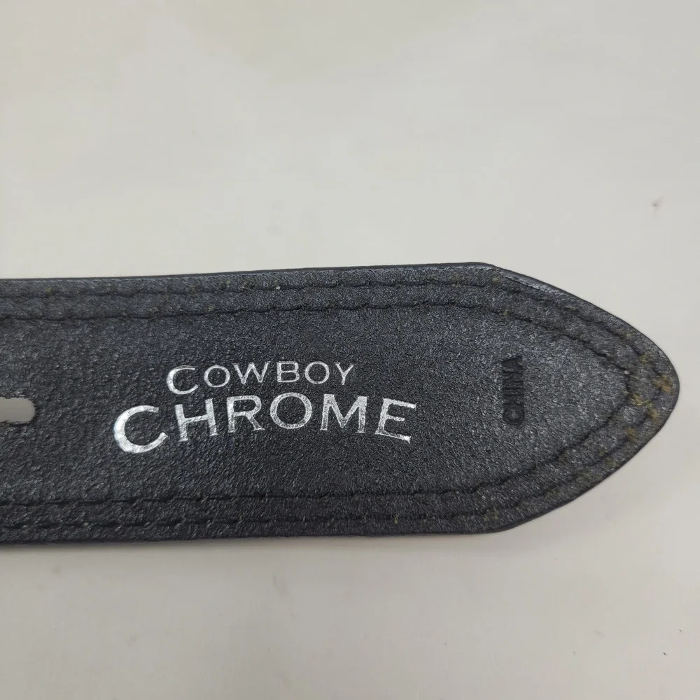 Cowboy Chrome Belt Mens 46 Black Leather Handtooled Basketweave Western Cowboy